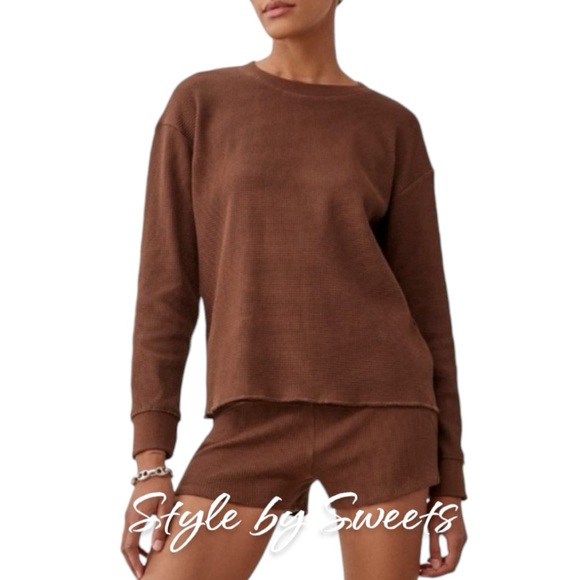 Reformation waffle knit lounge set brown small - Picture 1 of 1